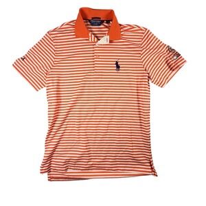 Polo Golf Ralph Lauren Polo Shirt Mens M Orange White Striped AJGA Performance